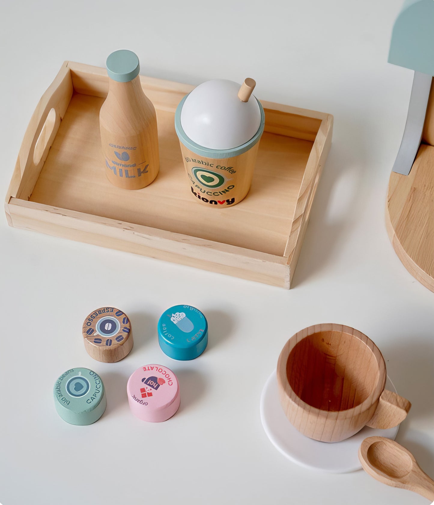 Montessori Ahşap Espresso Makinesi Kienvy – Eğitici Mutfak Oyuncak Seti
