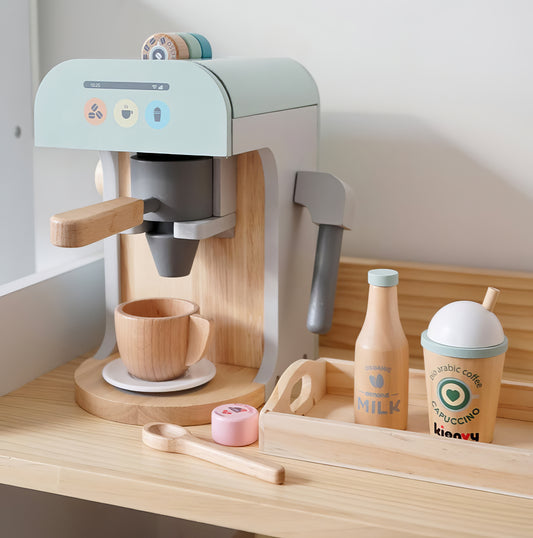 Montessori Ahşap Espresso Makinesi Kienvy – Eğitici Mutfak Oyuncak Seti