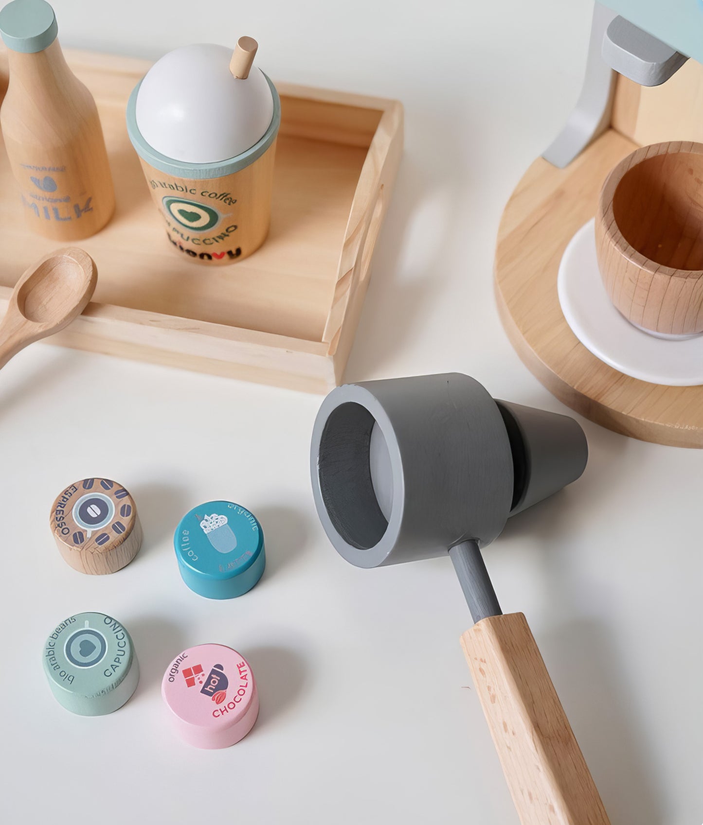 Montessori Ahşap Espresso Makinesi Kienvy – Eğitici Mutfak Oyuncak Seti