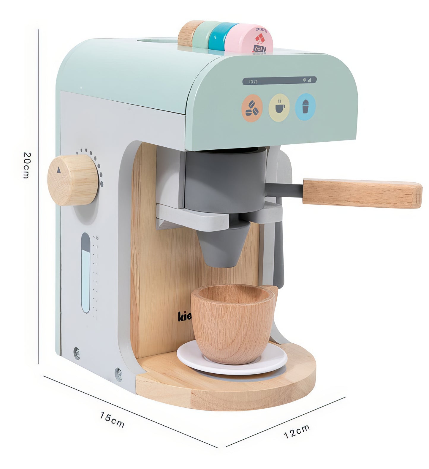 Montessori Ahşap Espresso Makinesi Kienvy – Eğitici Mutfak Oyuncak Seti