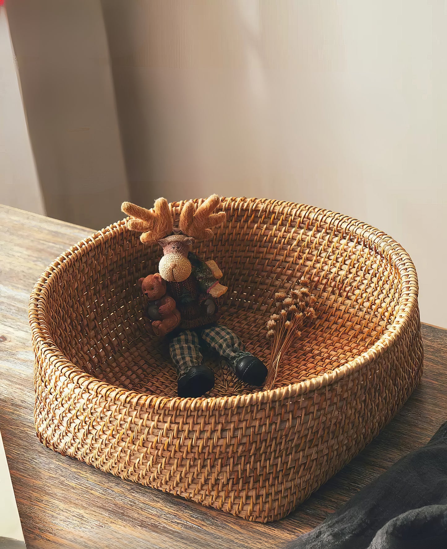 Rattan Elips Formlu Organizer & Dekoratif Mutfak, Banyo ve Makyaj Düzenleyici