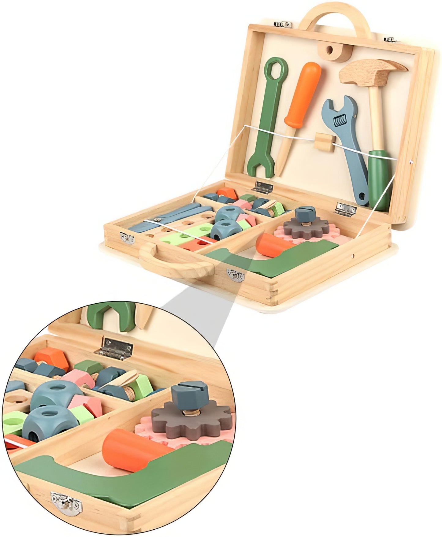 Montessori Ahşap Alet Çantası – Eğitici Tamir Oyuncak Seti (29.5 x 22.5 cm)