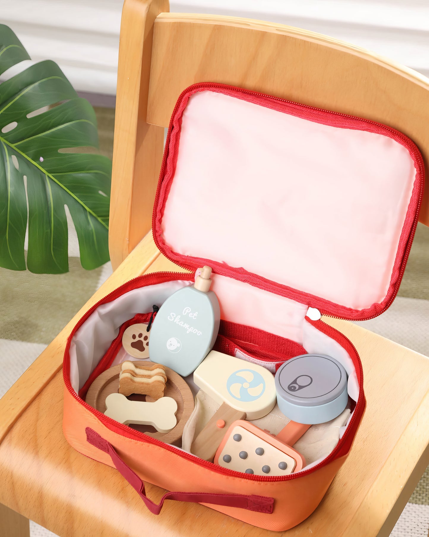 Ahşap Veteriner Seti ve Taşıma Çantası - Hayvan Bakım Oyunu (15 Parça)