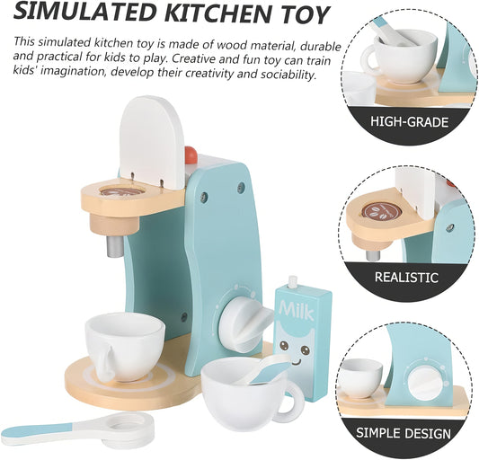 Montessori Ahşap Mavi Kahve Makinesi – Eğitici Barista Oyuncak Seti