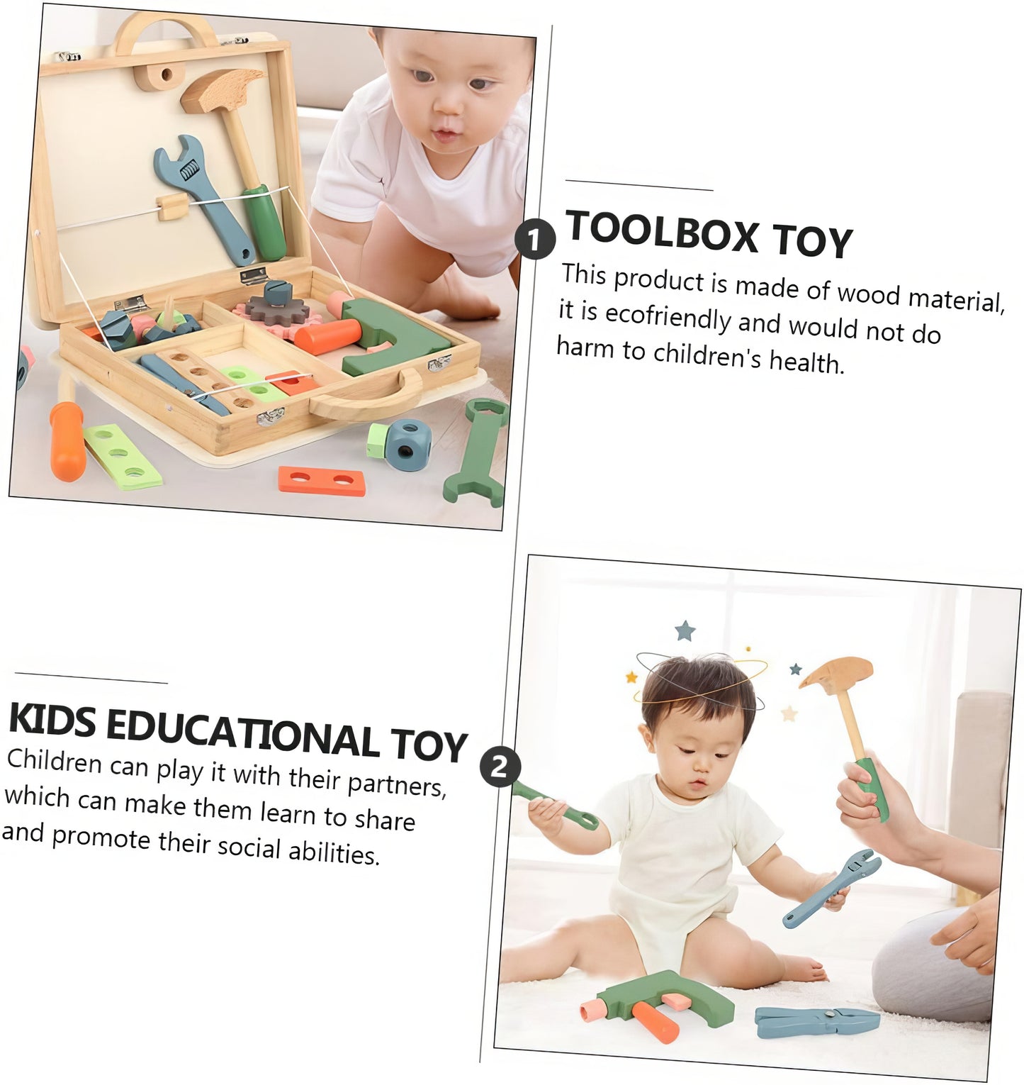 Montessori Ahşap Alet Çantası – Eğitici Tamir Oyuncak Seti (29.5 x 22.5 cm)