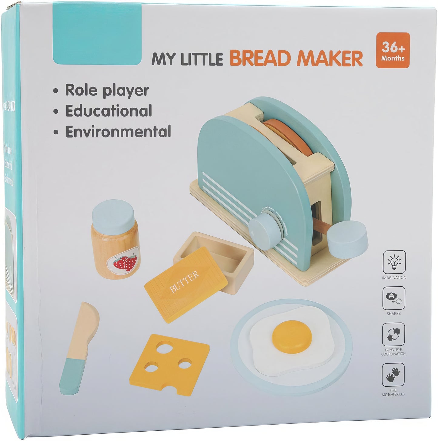 Montessori Ahşap Tost Makinesi Kahvaltı Seti – Eğitici Mutfak Oyuncağı