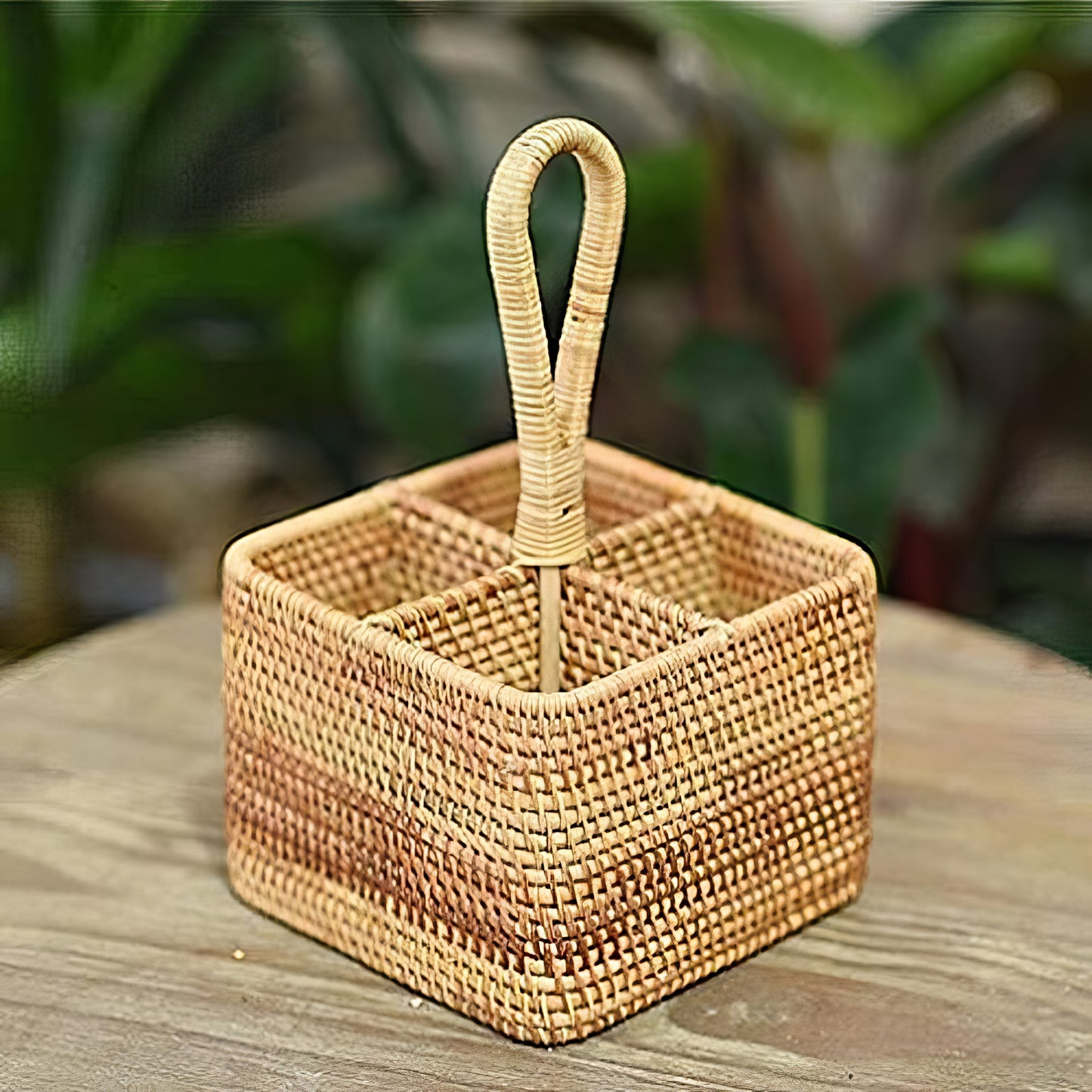 Rattan Kare Kaşıklık Organizer & Dekoratif Mutfak Gereçleri Düzenleyici