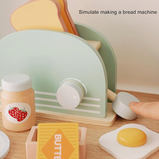 Montessori Ahşap Tost Makinesi Kahvaltı Seti – Eğitici Mutfak Oyuncağı