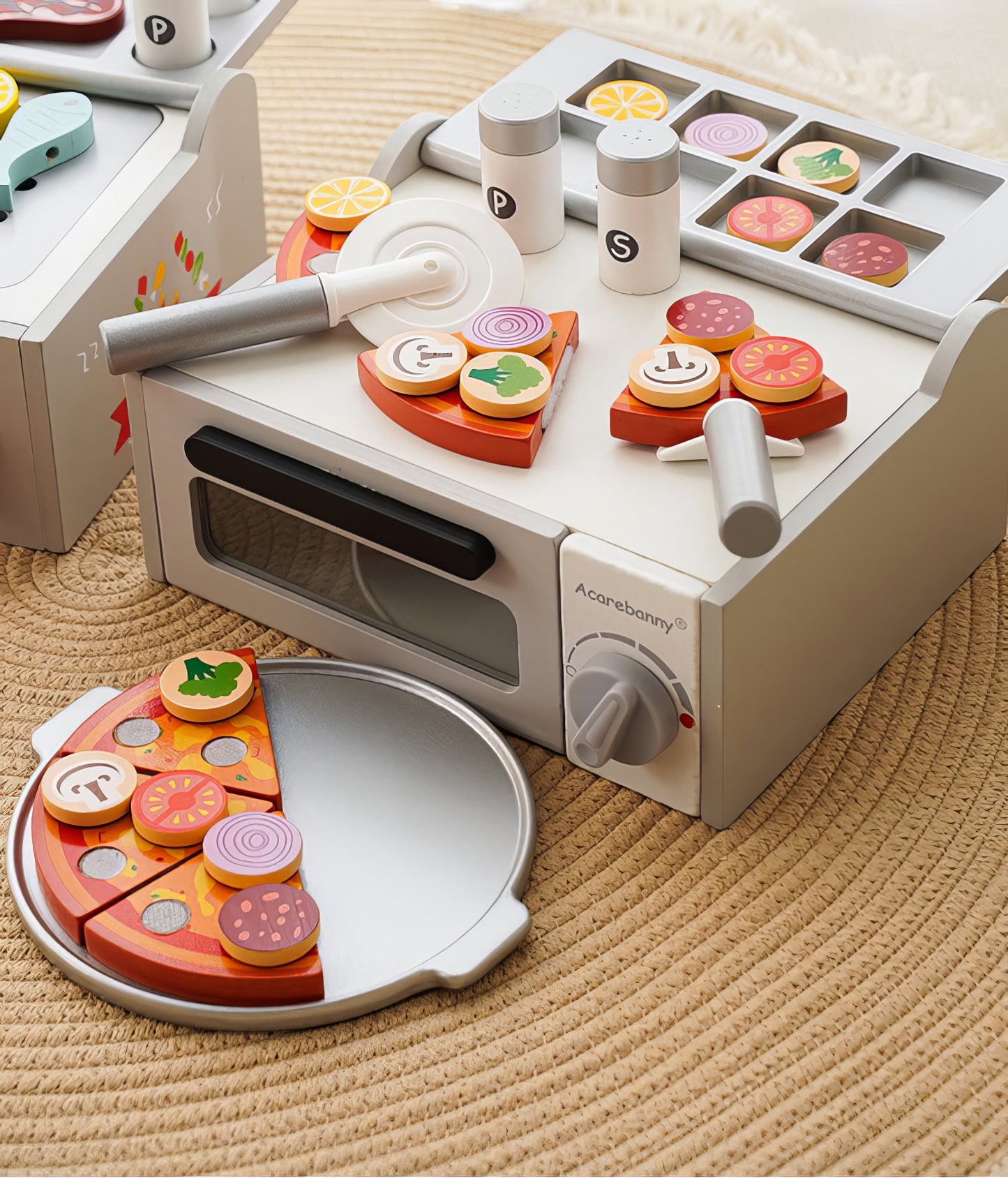 Montessori Ahşap Pizza Fırını Seti – Eğitici Fırın & Mutfak Oyunu