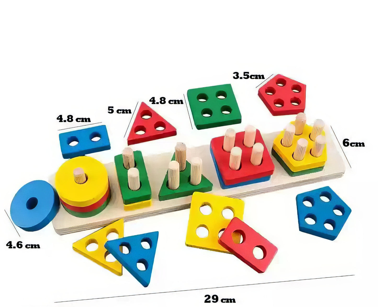 Montessori Ahşap Geometrik Şekil Eşleştirme Seti – Eğitici ve Renkli Puzzle Oyuncak (29 x 6 cm)