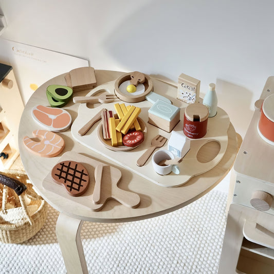 Montessori Ahşap Kahvaltı ve Yemek Seti – Nunukids Eğitici Ahşap Mutfak Oyuncağı