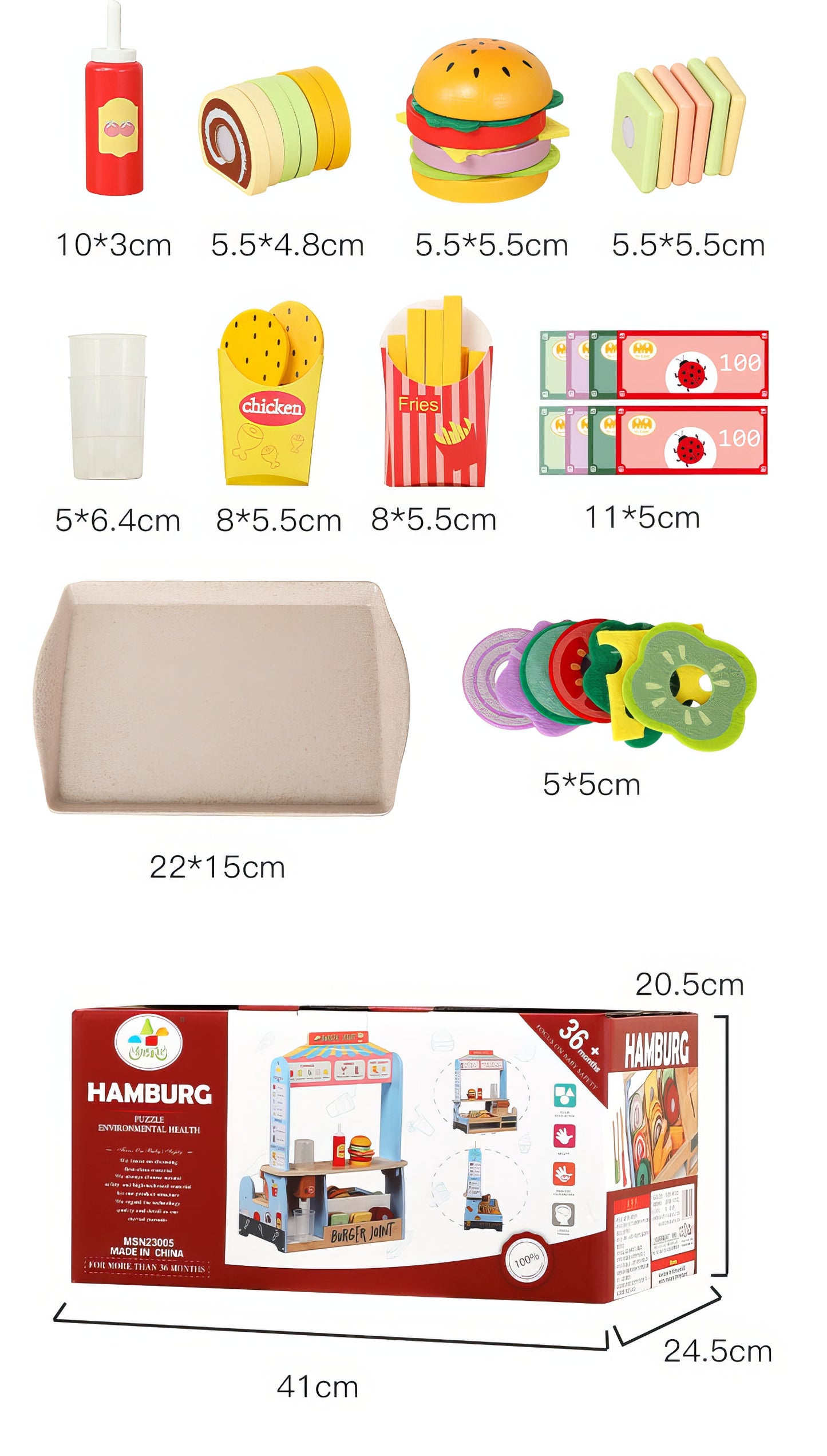 Montessori Ahşap Hamburger Dükkanı – Eğitici Fast Food Oyun Standı