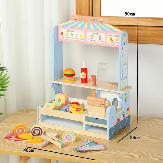 Montessori Ahşap Hamburger Dükkanı – Eğitici Fast Food Oyun Standı