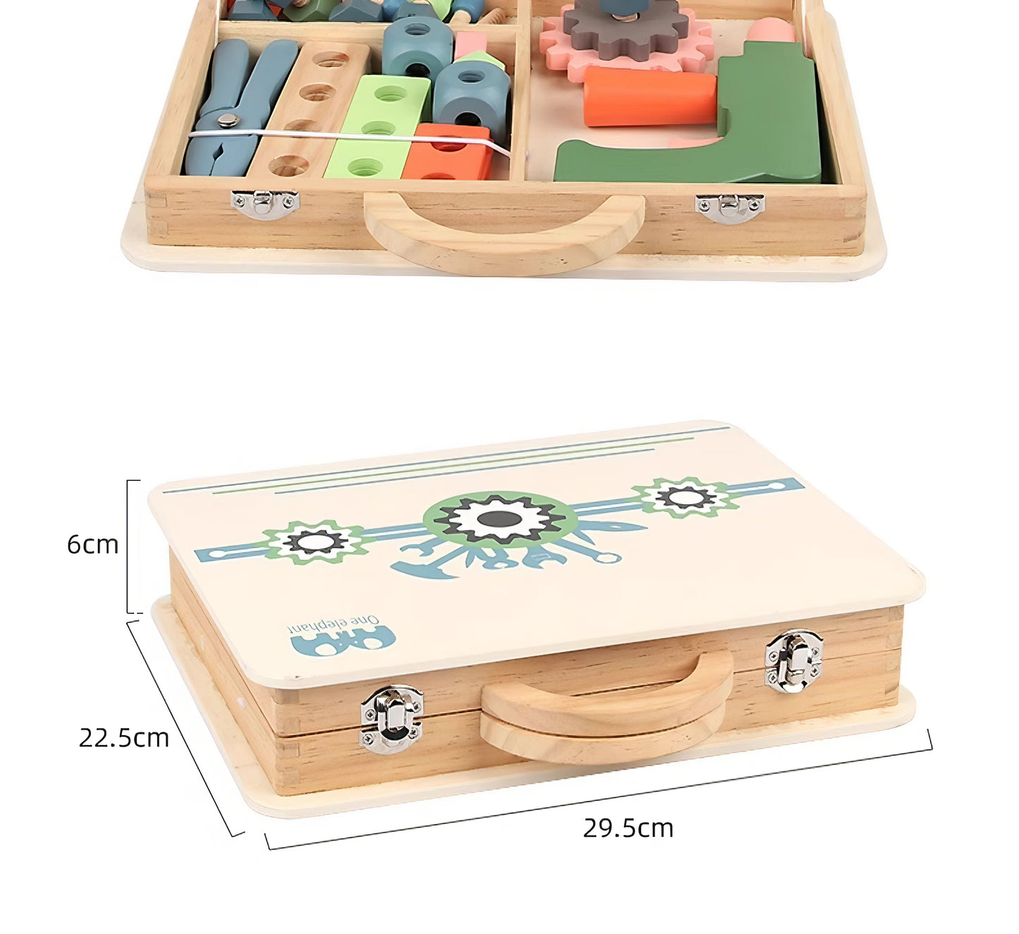 Montessori Ahşap Alet Çantası – Eğitici Tamir Oyuncak Seti (29.5 x 22.5 cm)