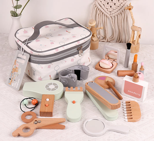 Montessori Ahşap Kuaför ve Makyaj Seti – Eğitici Oyuncak Seti