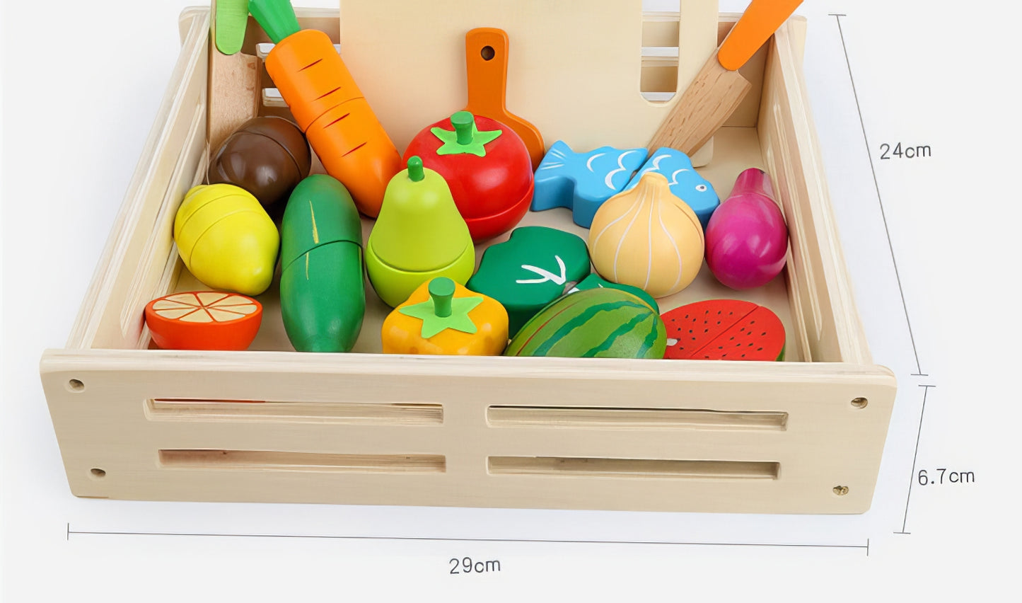 Montessori Ahşap 17 Parça Mıknatıslı Meyve Sebze Seti – Kasa İçinde Eğitici Oyun