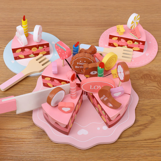 Montessori Ahşap Pembe Doğum Günü Pasta Seti – Eğitici ve Neşeli Kutlama Oyunu