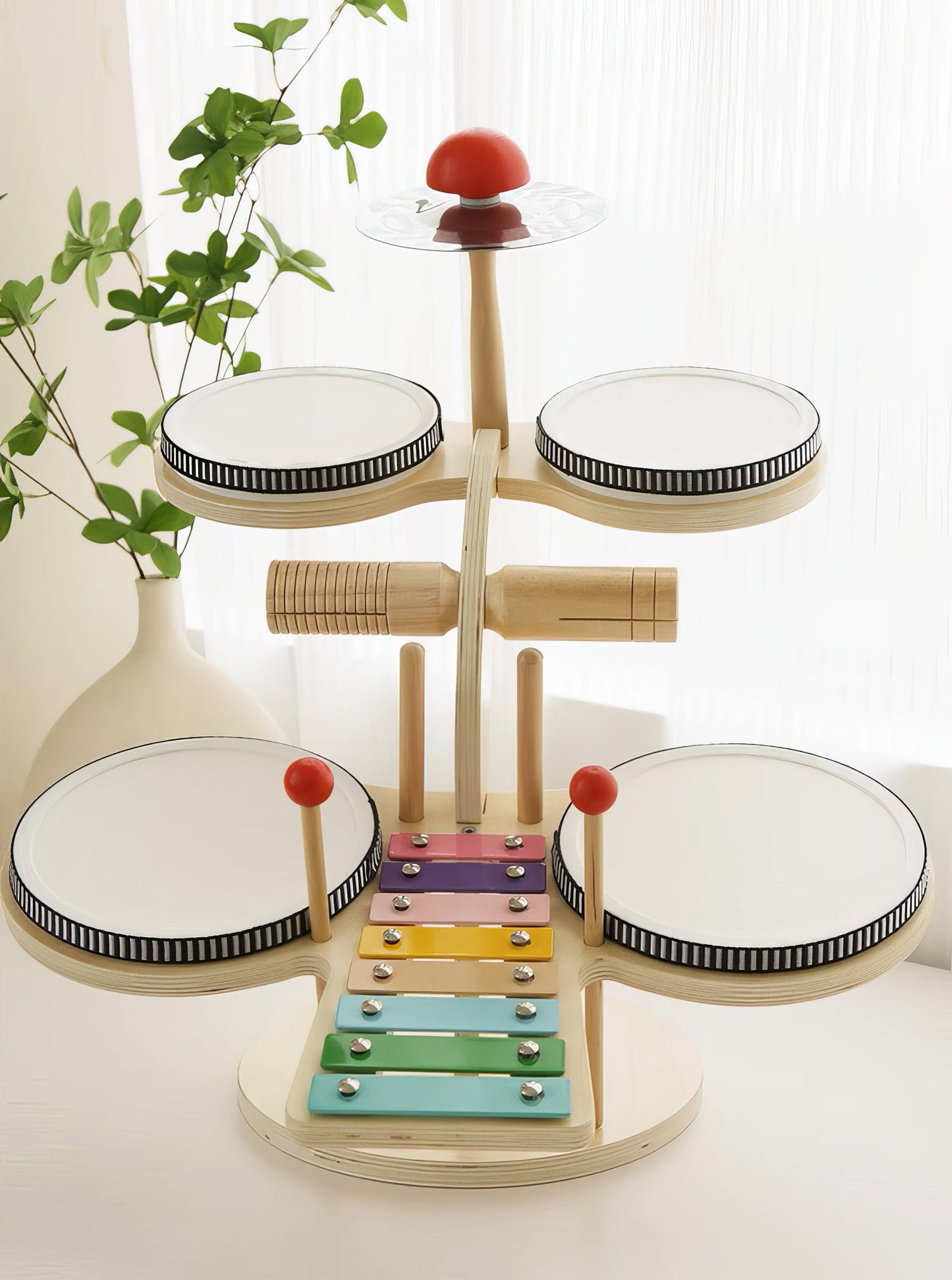 Montessori Ahşap Müzik ve Davul Seti – Eğitici Çok Fonksiyonlu Oyuncak