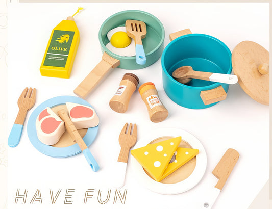 Montessori Ahşap Yemek Pişirme Seti – Eğitici Mutfak Oyuncak Seti (20 Parça)