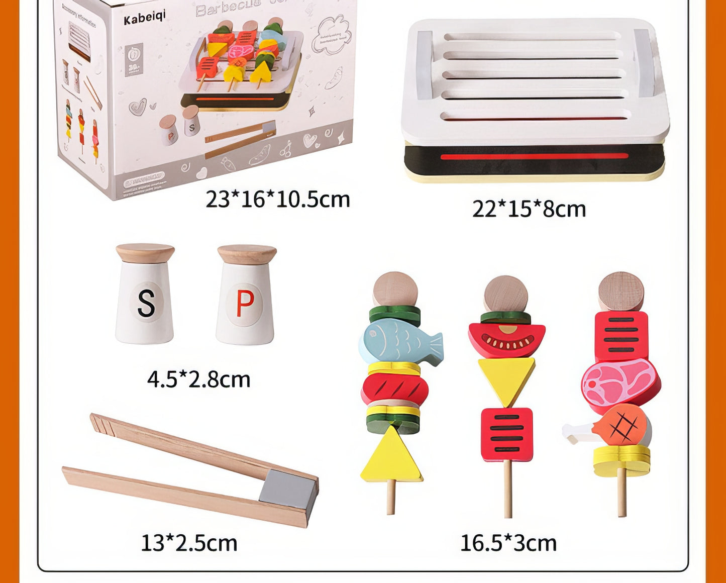 Montessori Ahşap Barbekü Seti – Eğitici Izgara Oyunu ve Şişlerle Mutfak Eğlencesi