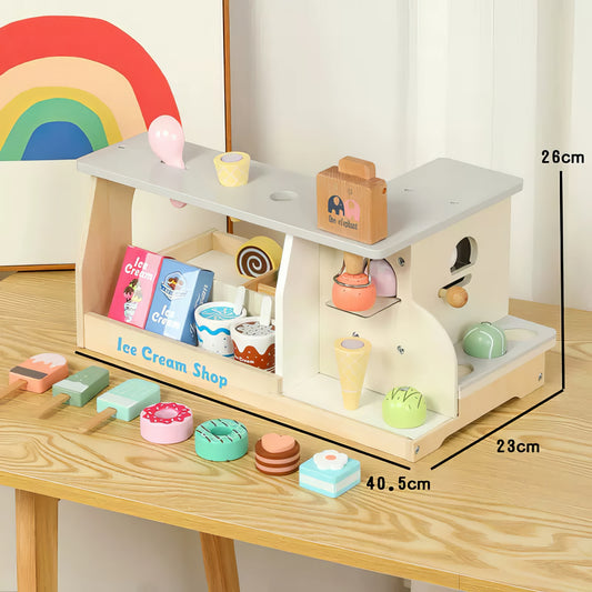 Montessori Ahşap Dondurma Yapma Makinesi – Renkli ve Eğitici Oyun Standı
