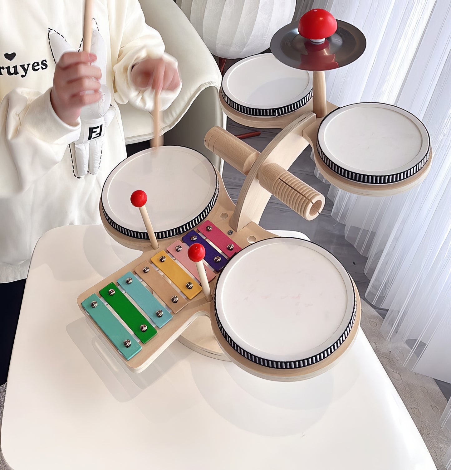 Montessori Ahşap Müzik ve Davul Seti – Eğitici Çok Fonksiyonlu Oyuncak