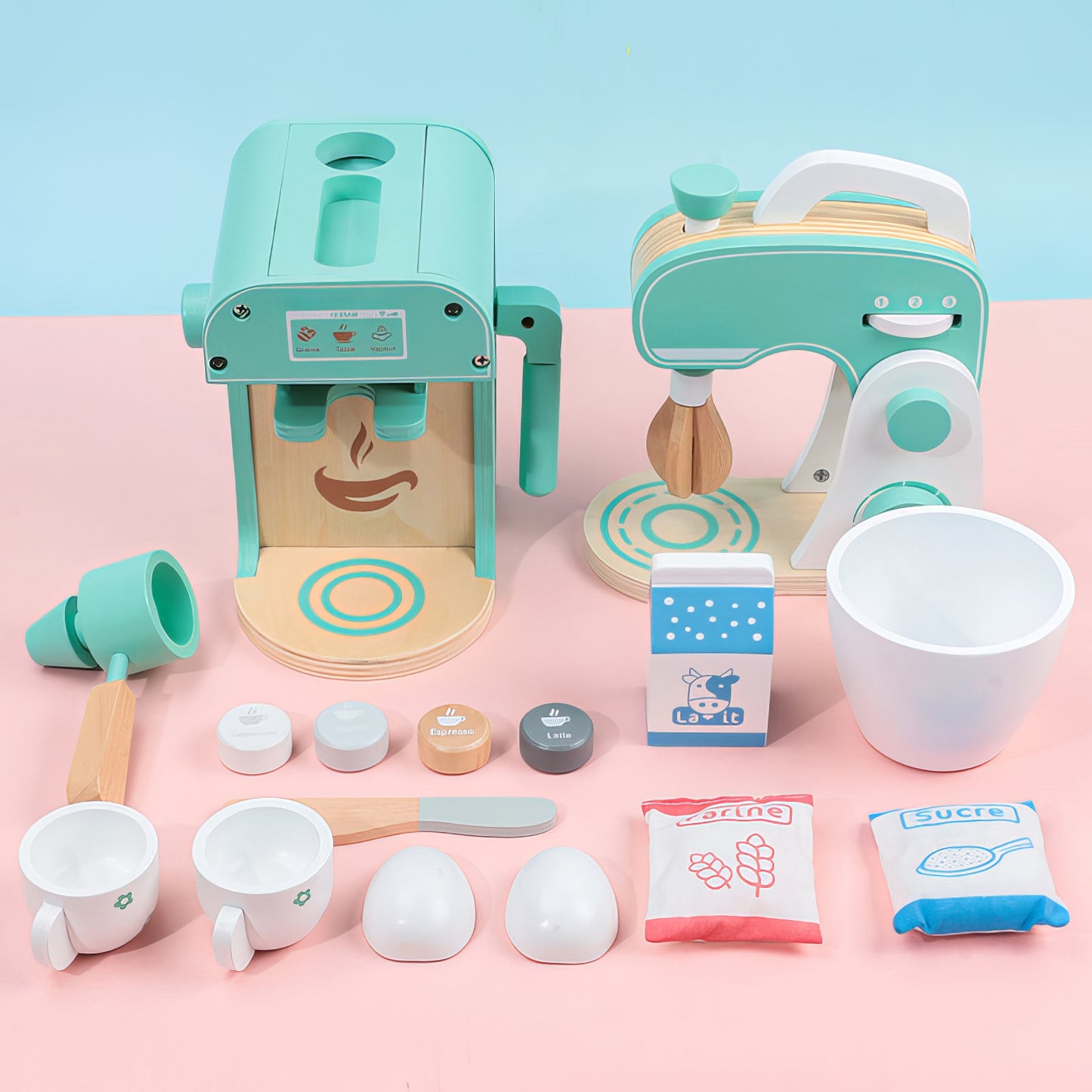 Montessori Ahşap Blender & Kahve Makinesi Seti – Minik Şefler İçin İkili Mutfak Eğlencesi