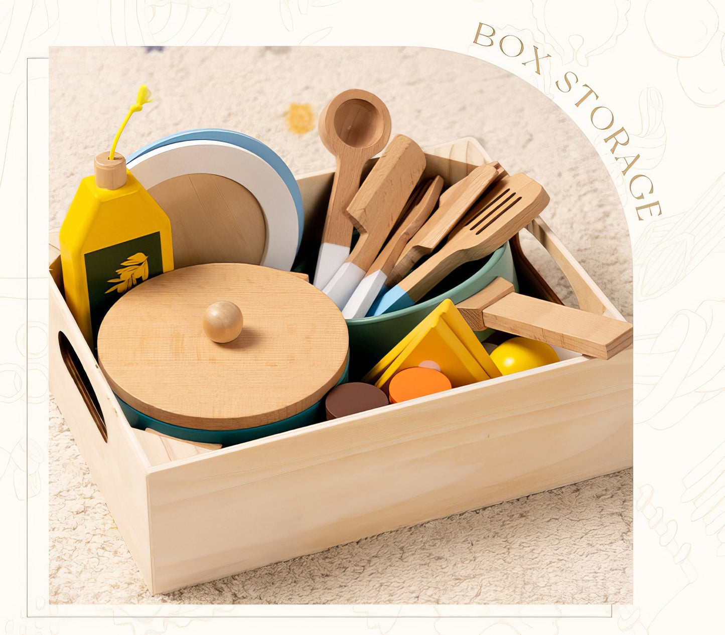 Montessori Ahşap Yemek Pişirme Seti – Eğitici Mutfak Oyuncak Seti (20 Parça)