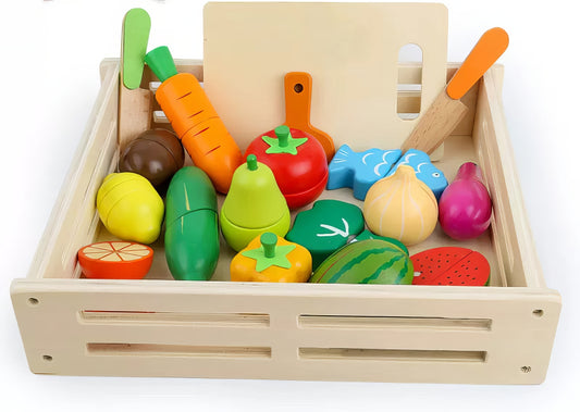 Montessori Ahşap 17 Parça Mıknatıslı Meyve Sebze Seti – Kasa İçinde Eğitici Oyun