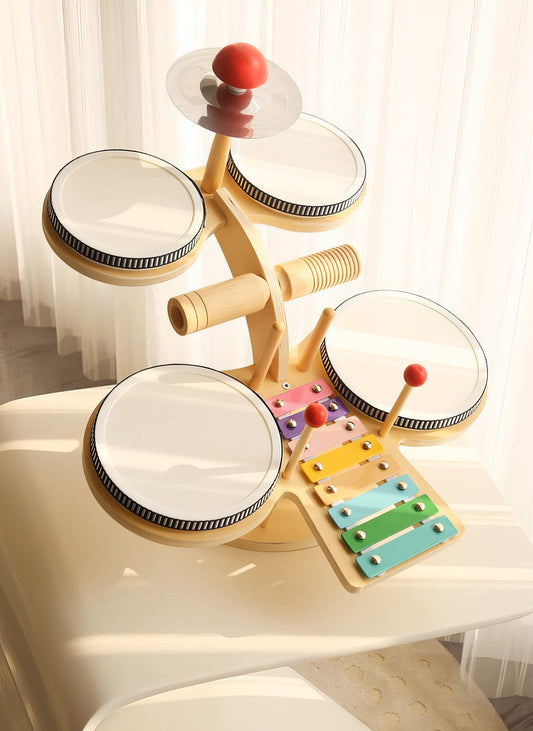 Montessori Ahşap Müzik ve Davul Seti – Eğitici Çok Fonksiyonlu Oyuncak