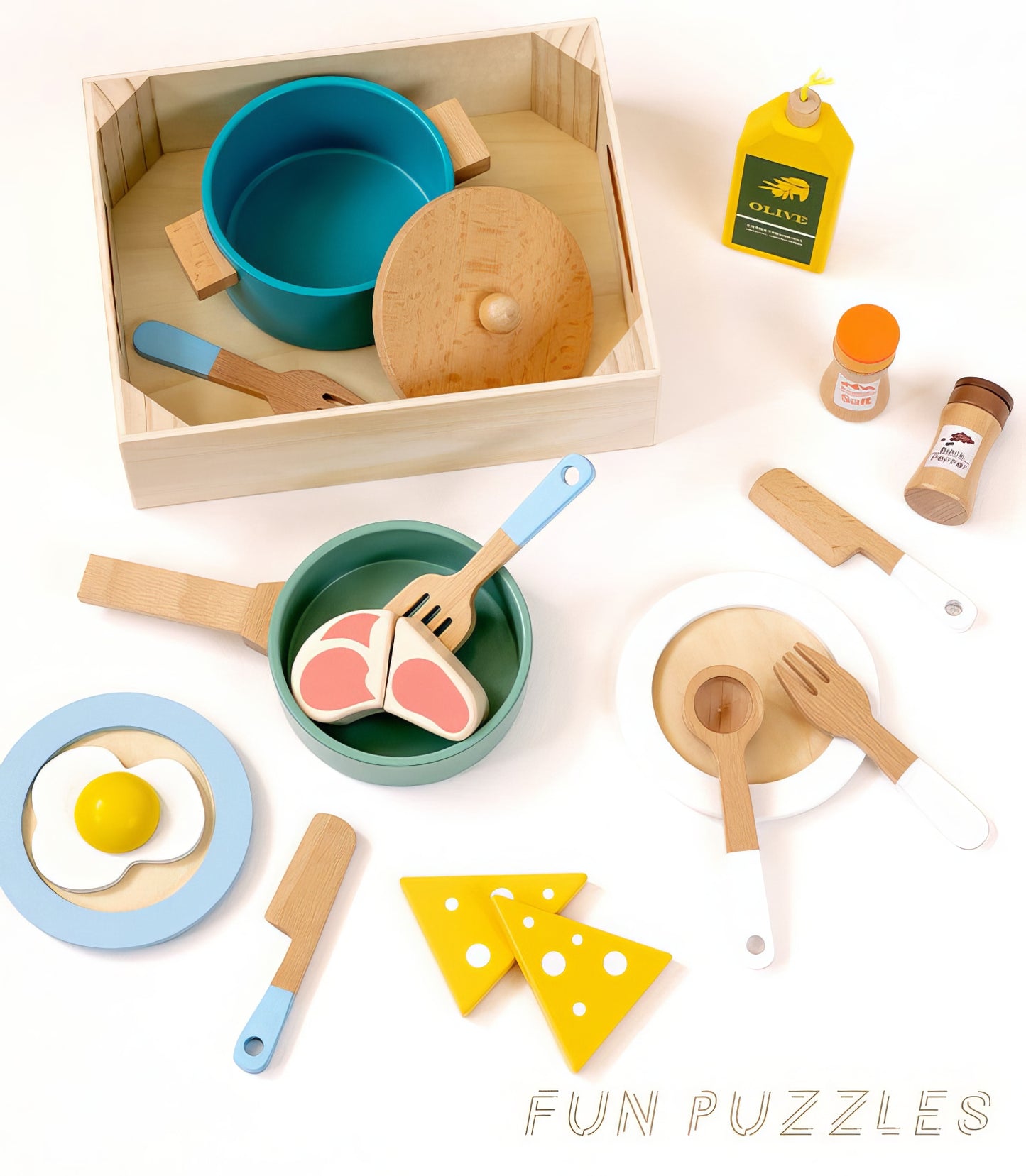 Montessori Ahşap Yemek Pişirme Seti – Eğitici Mutfak Oyuncak Seti (20 Parça)