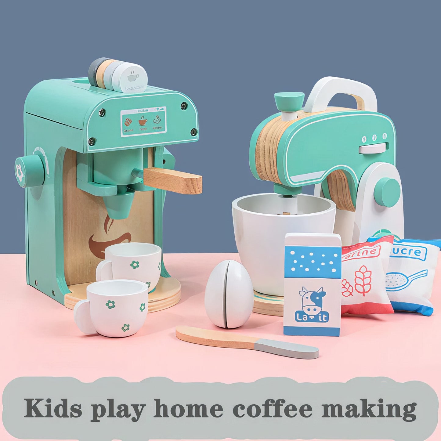 Montessori Ahşap Blender & Kahve Makinesi Seti – Minik Şefler İçin İkili Mutfak Eğlencesi