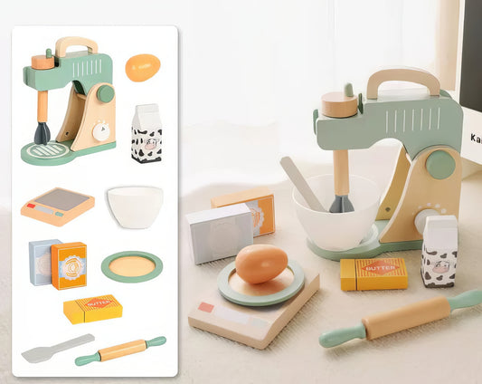 Montessori Ahşap Mikser Standı – Eğitici Mutfak Oyuncak Seti
