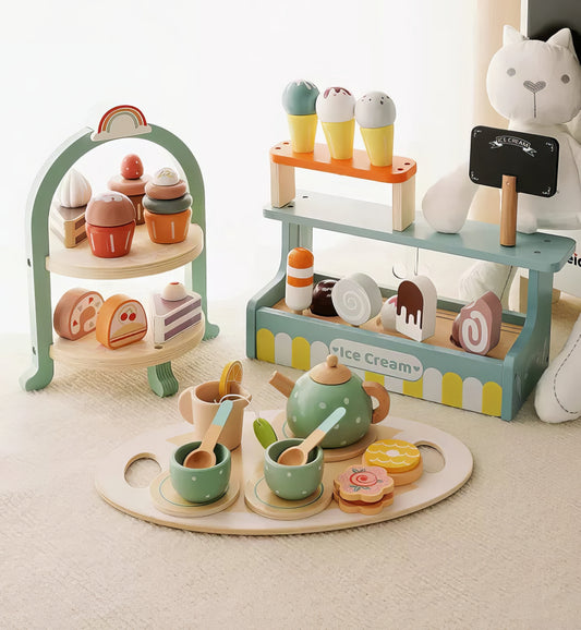 Montessori Ahşap Dondurma Dükkanı Standı | Eğitici Rol Oyun Seti