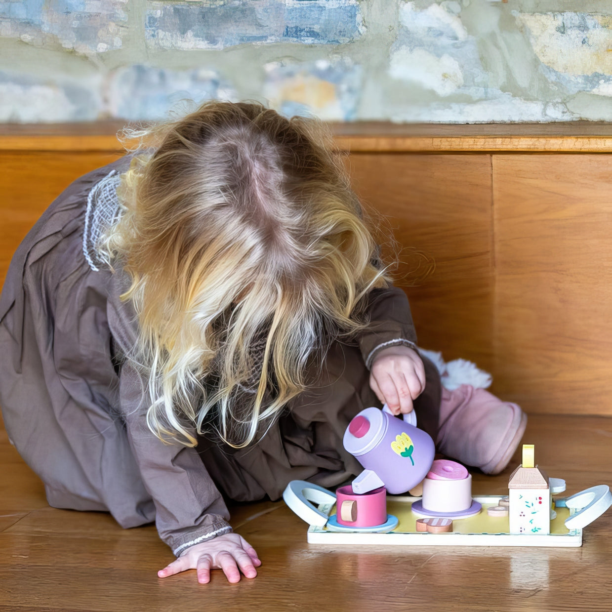Ahşap Oyuncak Çay Seti - Tepsili & Pastalı Evcilik Oyunu (14 Parça)