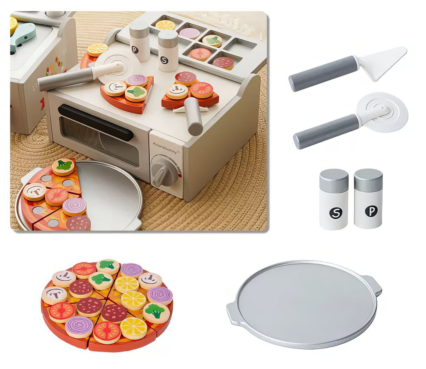 Montessori Ahşap Pizza Fırını Seti – Eğitici Fırın & Mutfak Oyunu