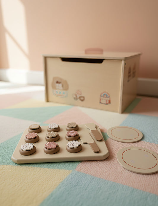 TR/Montessori Ahşap Kurabiye Oyuncak Seti - 22 Parça Eğitici Mutfak Oyunu (24x30 cm) Türkiyeden Gönderim