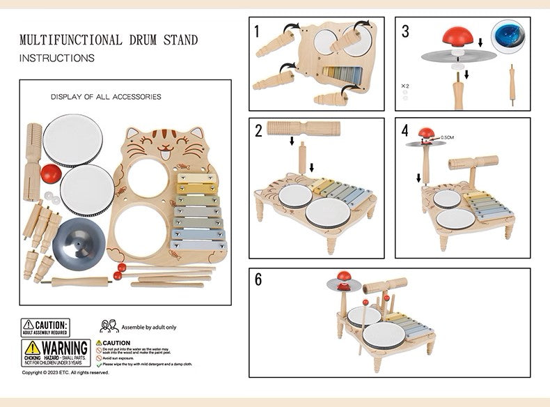 Montessori Ahşap Kedili Müzik/Davul Seti