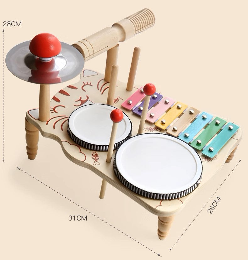 Montessori Ahşap Kedili Müzik/Davul Seti