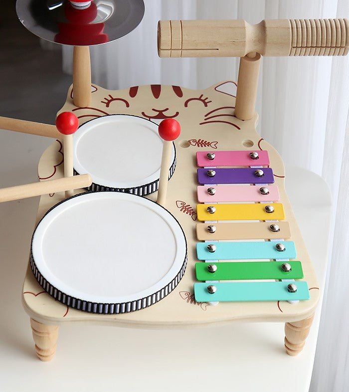 Montessori Ahşap Kedili Müzik/Davul Seti