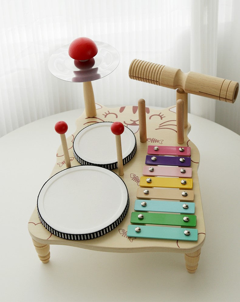 Montessori Ahşap Kedili Müzik/Davul Seti