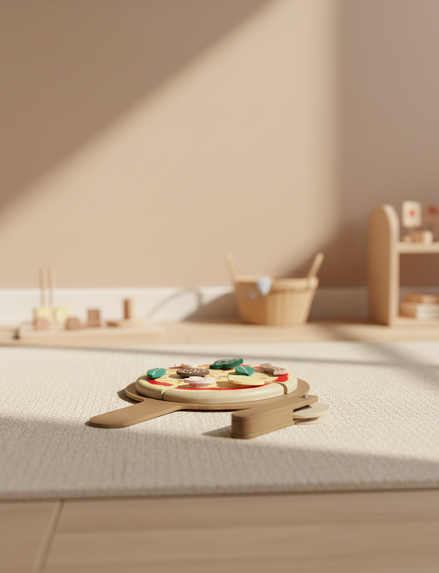 TR/Montessori Ahşap Pizza Oyuncak Seti - 8 Parça Eğitici Mutfak Oyuncağı (3 Yaş+) Türkiyeden Gönderim