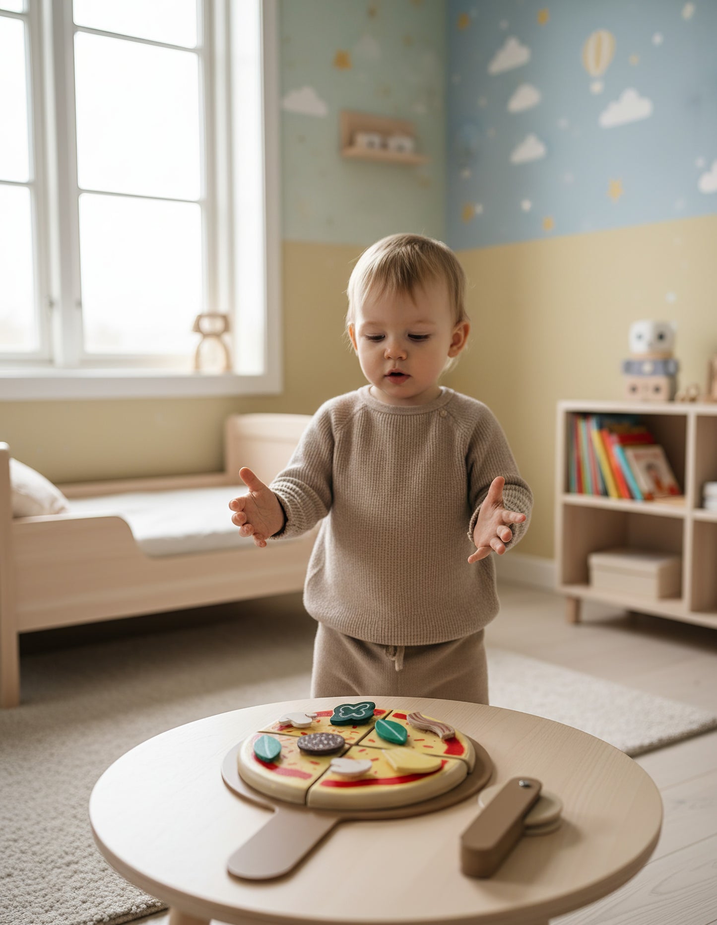 TR/Montessori Ahşap Pizza Oyuncak Seti - 8 Parça Eğitici Mutfak Oyuncağı (3 Yaş+) Türkiyeden Gönderim