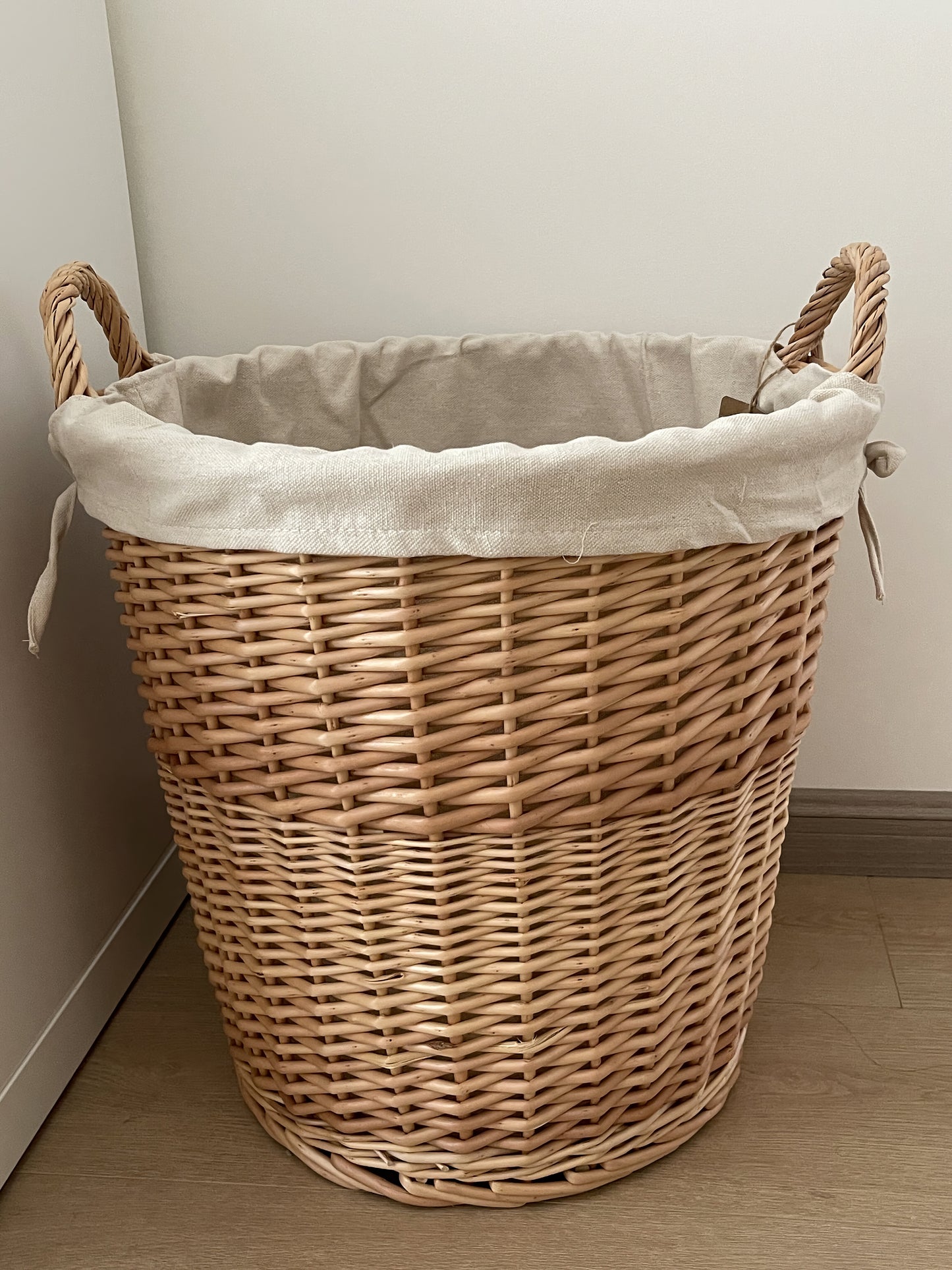 Rattan & Bambu Kulplu Yuvarlak Sepet Organizer & Dekoratif Geniş Depolama Sepeti
