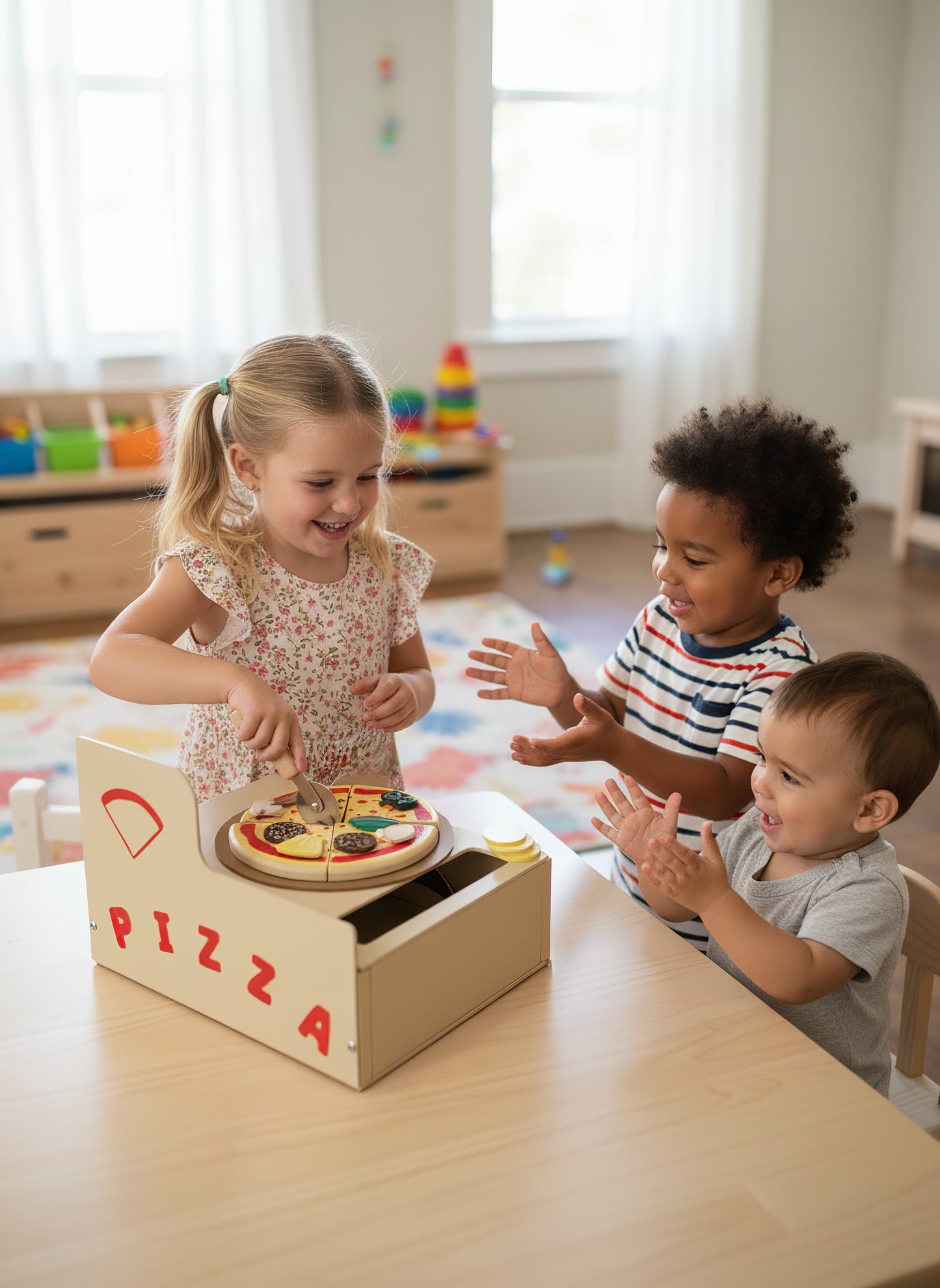 TR/ Montessori Ahşap Fırınlı Pizza Oyuncak Seti - 13 Parça Eğitici Mutfak Oyunu (3 Yaş+)Türkiyeden Gönderim