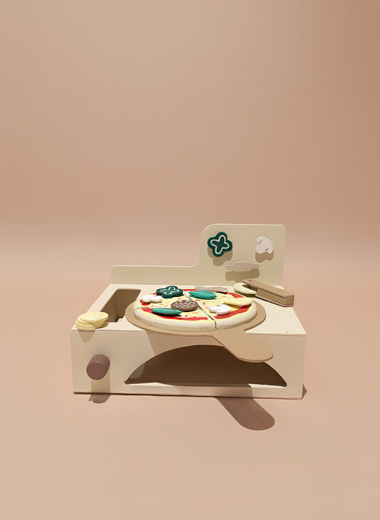 TR/ Montessori Ahşap Fırınlı Pizza Oyuncak Seti - 13 Parça Eğitici Mutfak Oyunu (3 Yaş+)Türkiyeden Gönderim