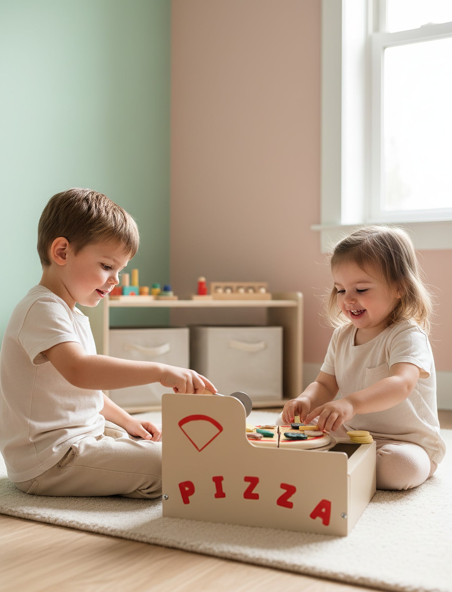 TR/ Montessori Ahşap Fırınlı Pizza Oyuncak Seti - 13 Parça Eğitici Mutfak Oyunu (3 Yaş+)Türkiyeden Gönderim
