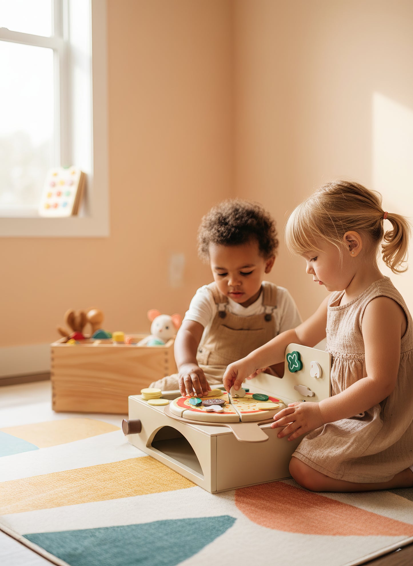 TR/ Montessori Ahşap Fırınlı Pizza Oyuncak Seti - 13 Parça Eğitici Mutfak Oyunu (3 Yaş+)Türkiyeden Gönderim