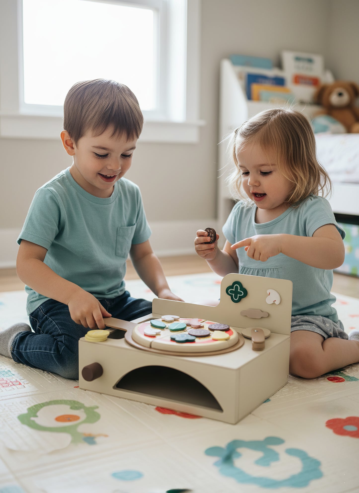 TR/ Montessori Ahşap Fırınlı Pizza Oyuncak Seti - 13 Parça Eğitici Mutfak Oyunu (3 Yaş+)Türkiyeden Gönderim