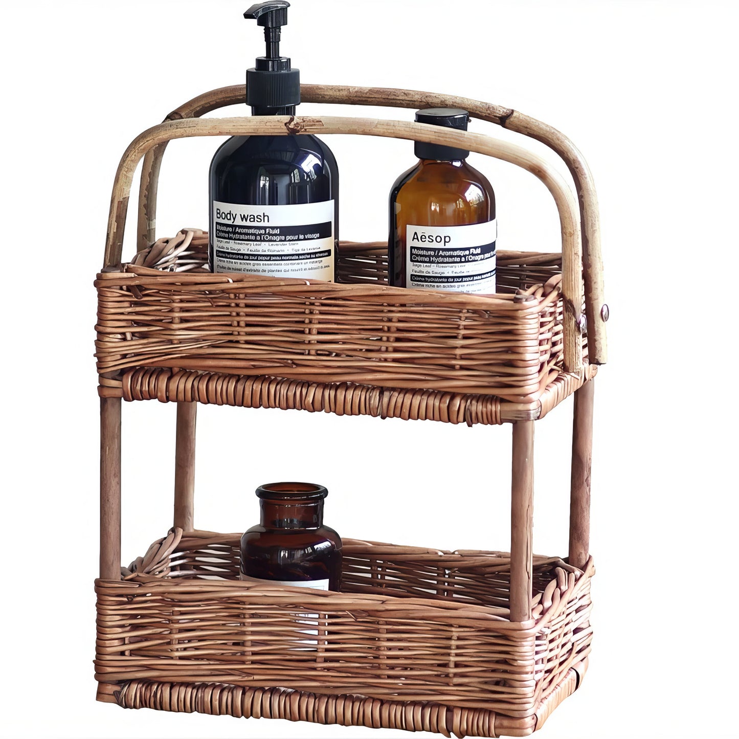 Rattan & Bambu 2 Katlı Organizer & Çok Amaçlı Banyo, Makyaj ve Mutfak Düzenleyici